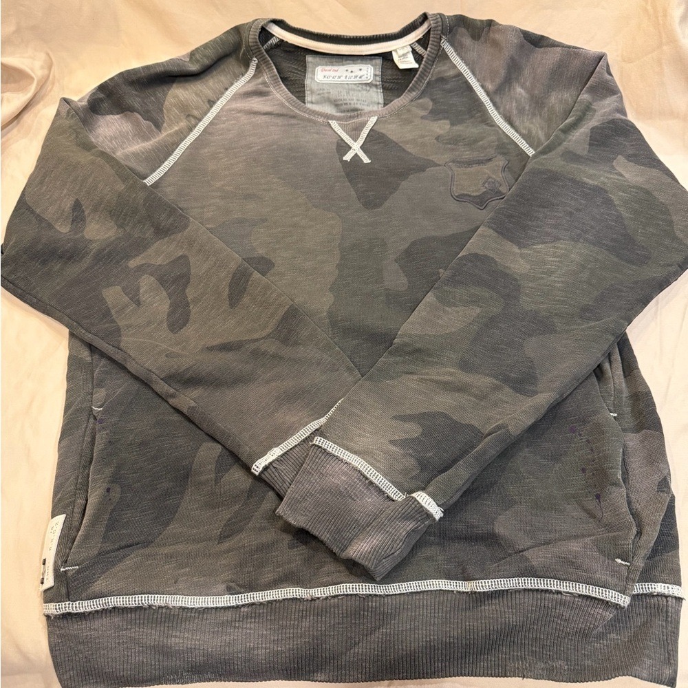 Diesel Industry Mens Camo Sweatshirt Grey Olive Green Raglan Crewneck Size L